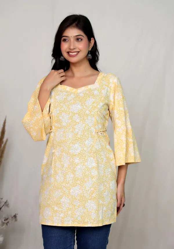 Yellow_Cotton_Wrap_Floral_Print_Dress_For_Women