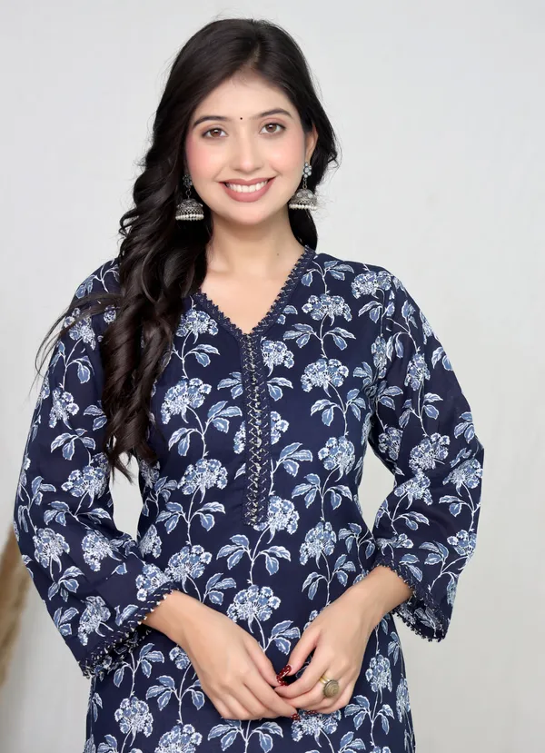 Navy_Cotton_Straight_Floral_Print_Kurta_For_Women