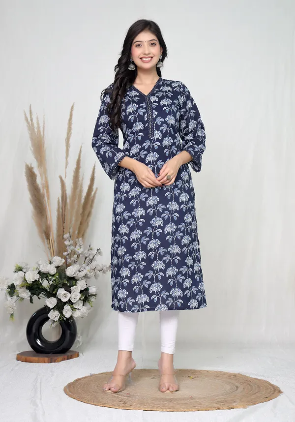Navy_Cotton_Straight_Floral_Print_Kurta_For_Women