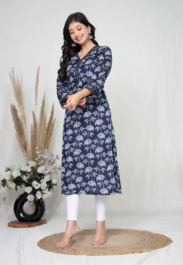 Navy_Cotton_Straight_Floral_Print_Kurta_For_Women