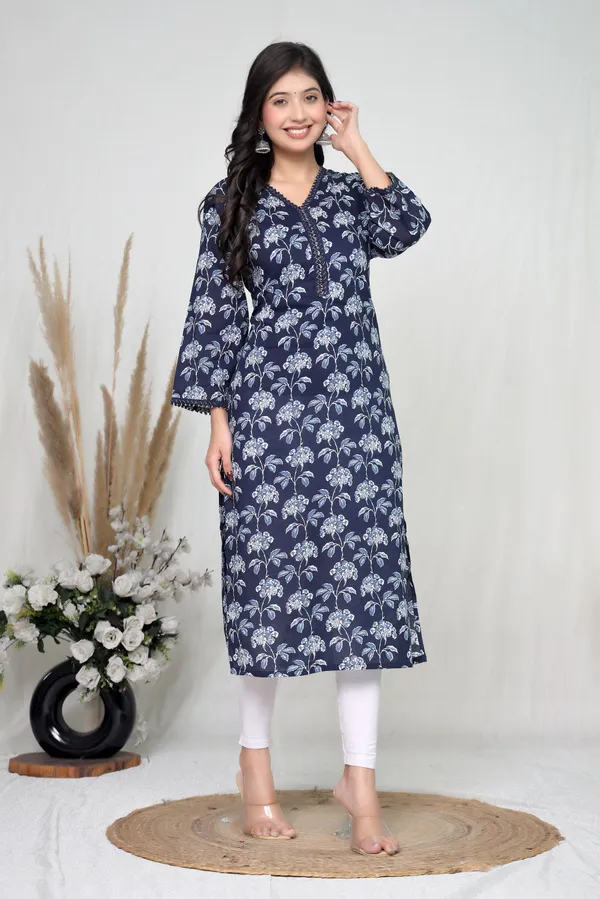 Navy_Cotton_Straight_Floral_Print_Kurta_For_Women