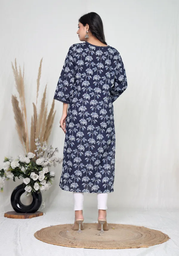 Navy_Cotton_Straight_Floral_Print_Kurta_For_Women