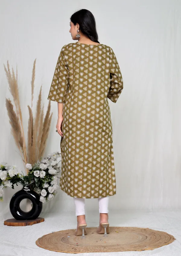 Olive_Green_Cotton_Straight_Floral_Print_Kurta_For_Women