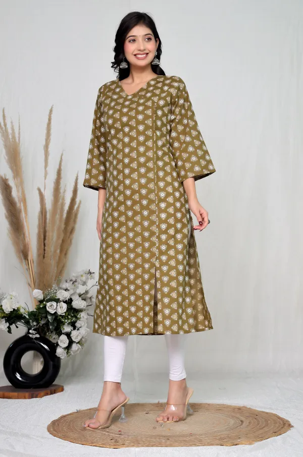 Olive_Green_Cotton_Straight_Floral_Print_Kurta_For_Women