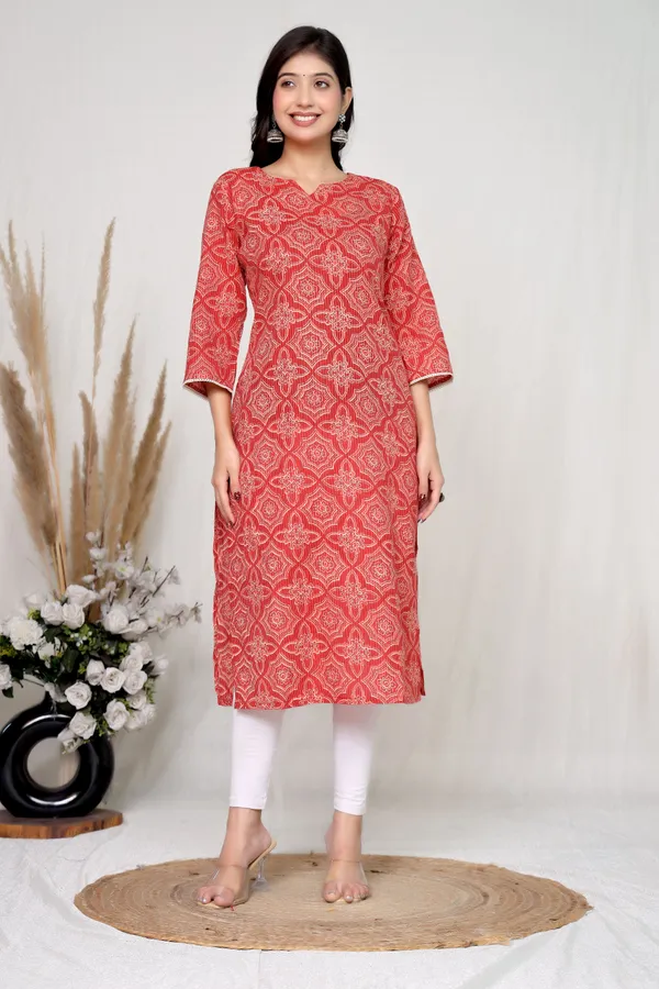 Red_Cotton_Geometric_Print_Straight_Kurta_For_Women
