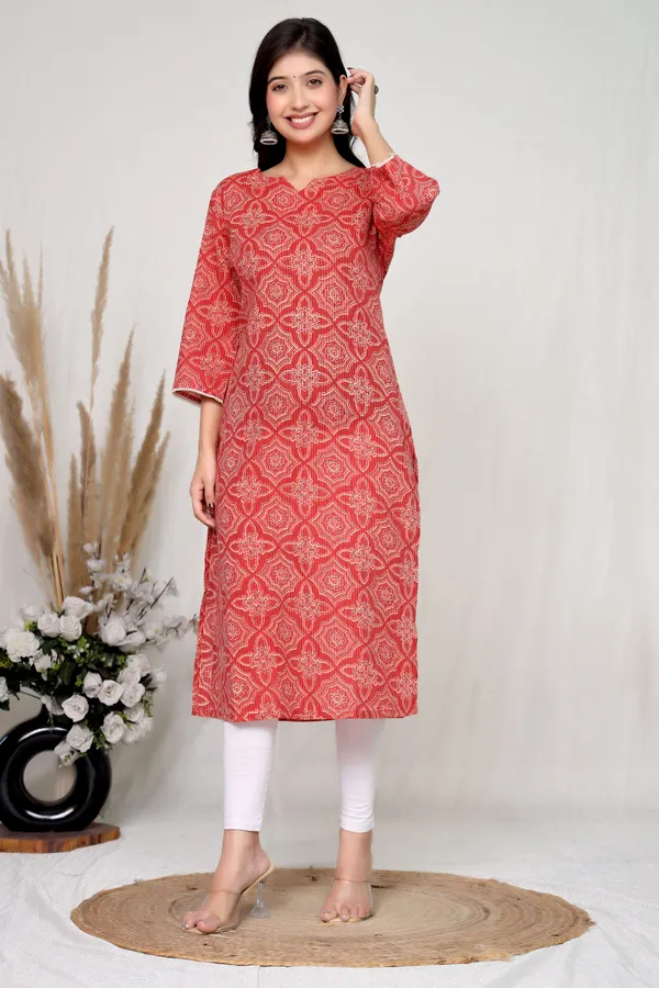 Red_Cotton_Geometric_Print_Straight_Kurta_For_Women