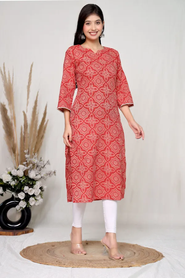 Red_Cotton_Geometric_Print_Straight_Kurta_For_Women