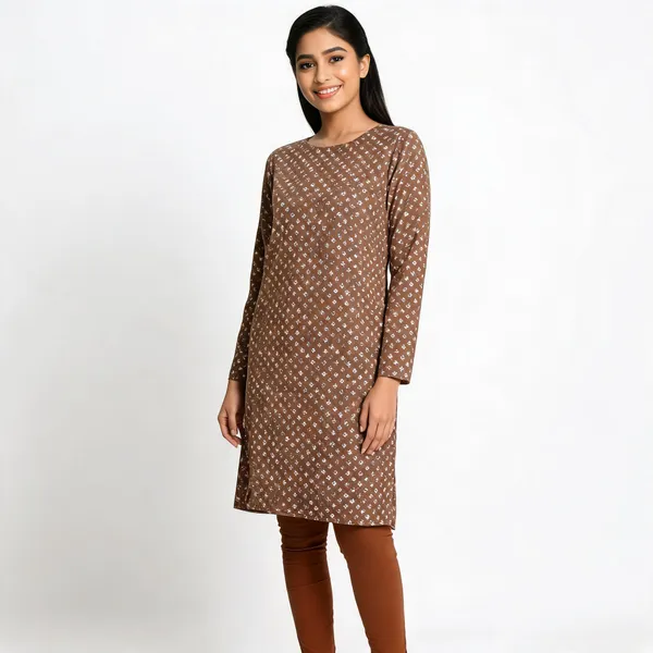 Brown_Cotton_Floral_Print_Straight_Kurta_For_Women