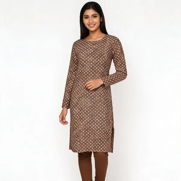 Brown_Cotton_Floral_Print_Straight_Kurta_For_Women