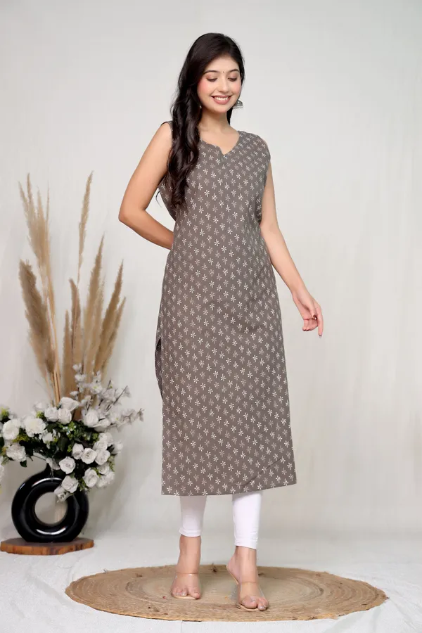 Grey_Cotton_Straight_Floral_Print_Sleeveless_Kurta_For_Women