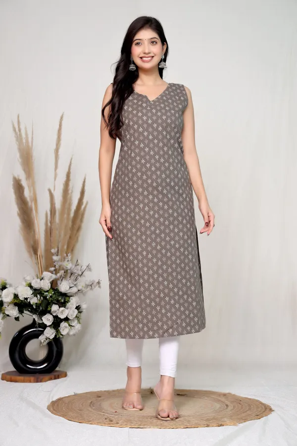 Grey_Cotton_Straight_Floral_Print_Sleeveless_Kurta_For_Women