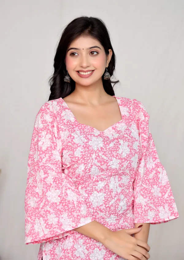 Pink_Cotton_Wrap_Style_Floral_Print_Mini_Dress_For_Women