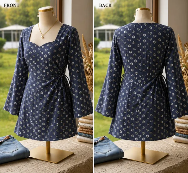 Navy_Blue_Cotton_Wrap_Style_Kurti_Top_For_Women