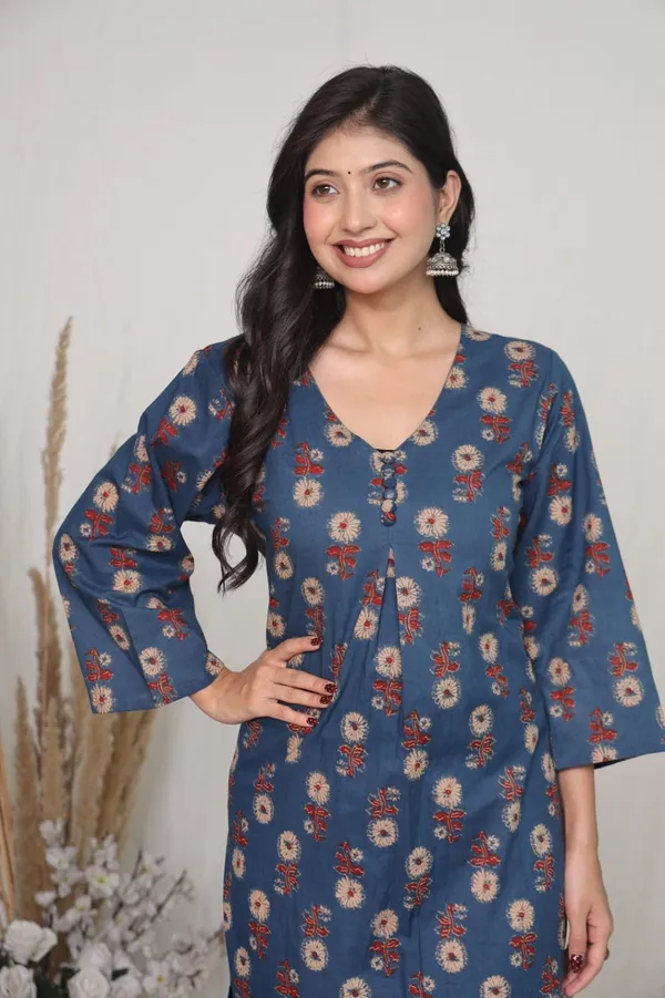Blue_Cotton_Straight_Floral_Print_Kurta_For_Women