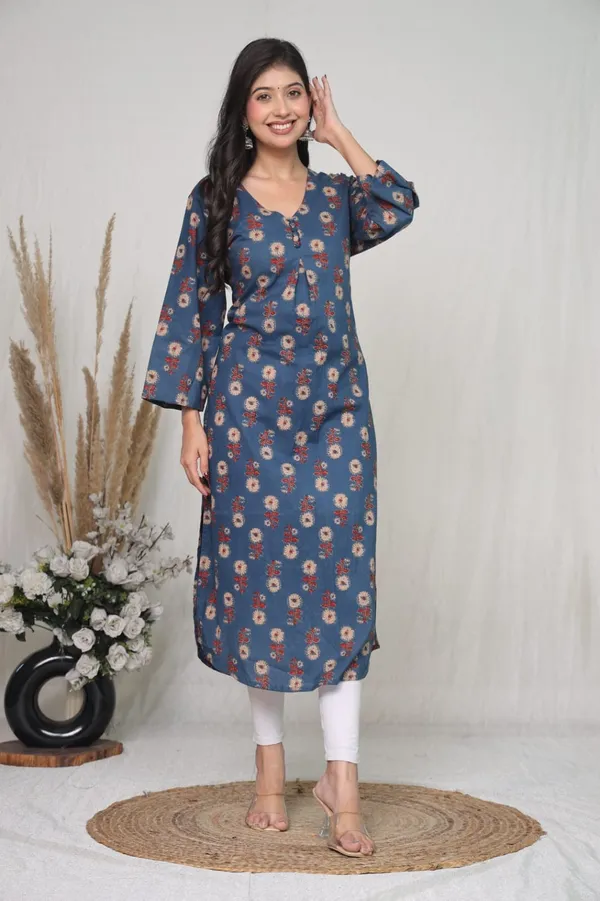Blue_Cotton_Straight_Floral_Print_Kurta_For_Women