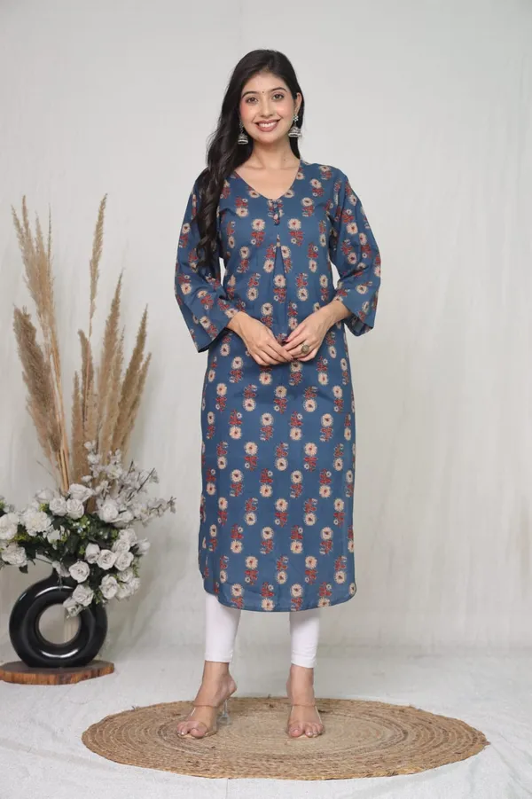 Blue_Cotton_Straight_Floral_Print_Kurta_For_Women