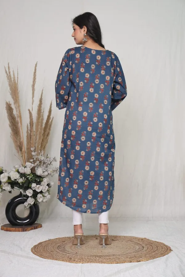 Blue_Cotton_Straight_Floral_Print_Kurta_For_Women