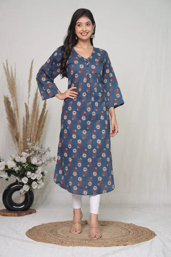 Blue_Cotton_Straight_Floral_Print_Kurta_For_Women