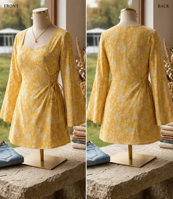 Yellow_Cotton_Wrap_Floral_Print_Dress_For_Women
