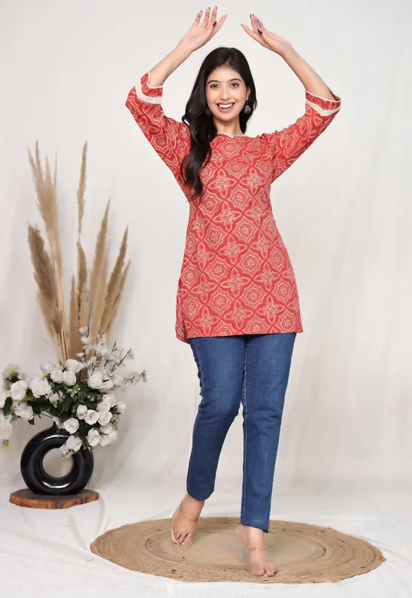 Red_Cotton_Straight_Geometric_Floral_Print_Kurti_For_Women