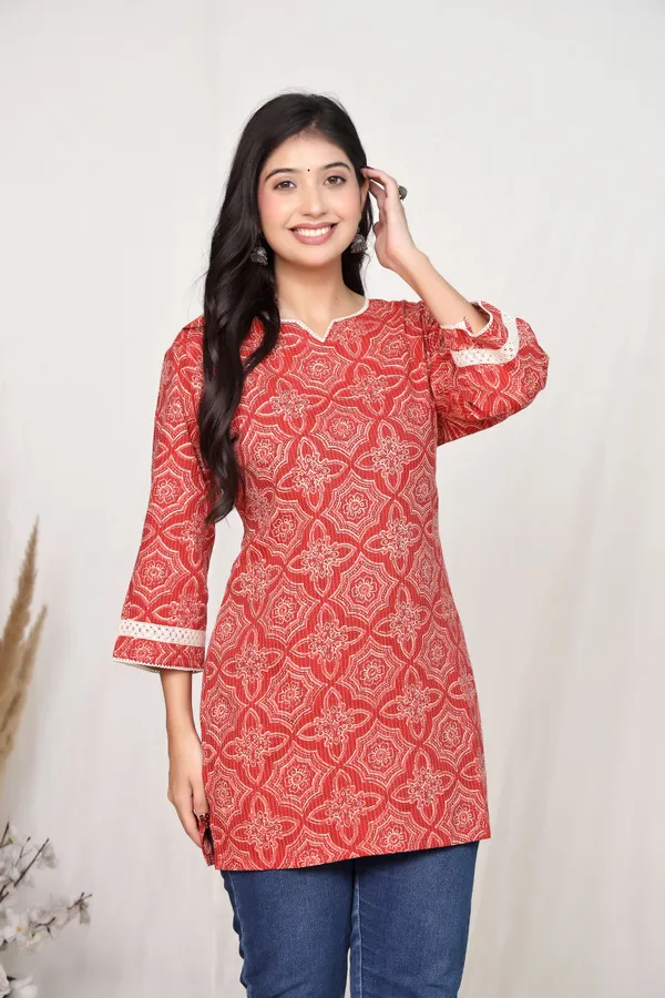 Red_Cotton_Straight_Geometric_Floral_Print_Kurti_For_Women