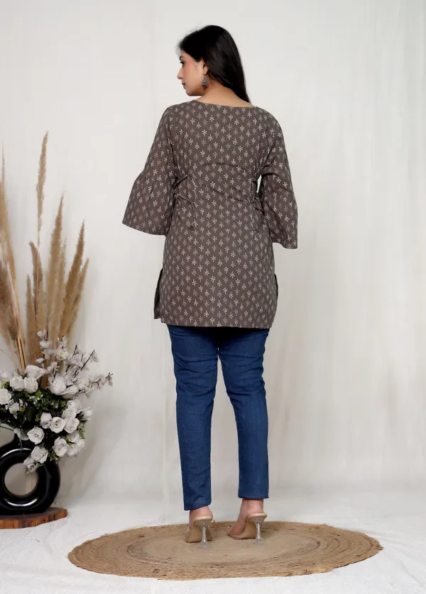 Grey_Cotton_Tie_Waist_Floral_Print_Tunic_For_Women