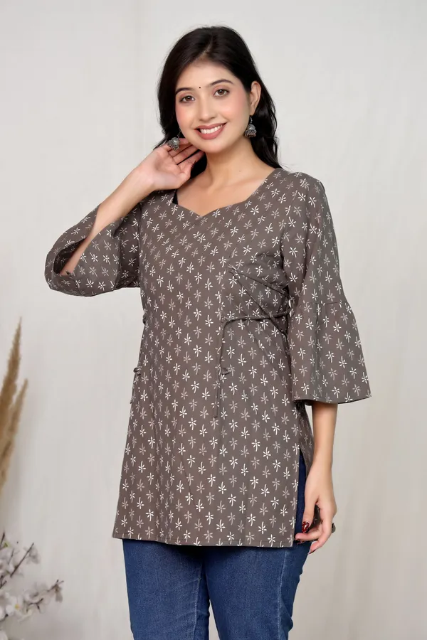 Grey_Cotton_Tie_Waist_Floral_Print_Tunic_For_Women