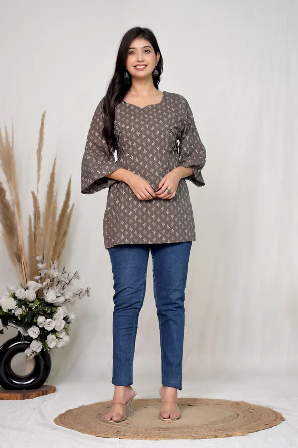 Grey_Cotton_Tie_Waist_Floral_Print_Tunic_For_Women