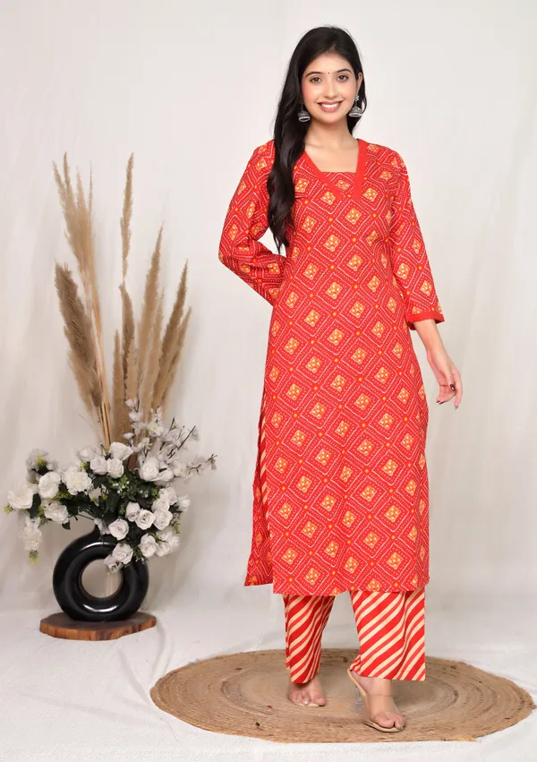 Red_Cotton_Straight_Printed_Kurta_Set_For_Women