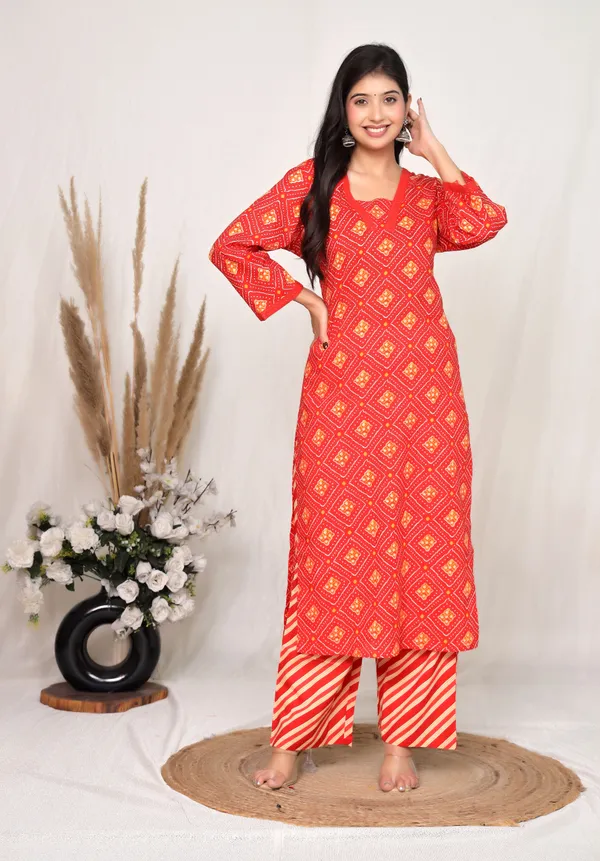 Red_Cotton_Straight_Printed_Kurta_Set_For_Women