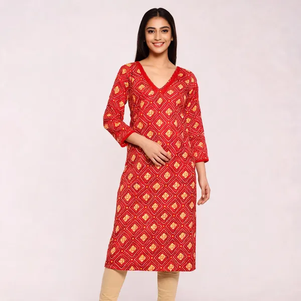 Red_Cotton_Geometric_Print_Straight_Kurta_For_Women