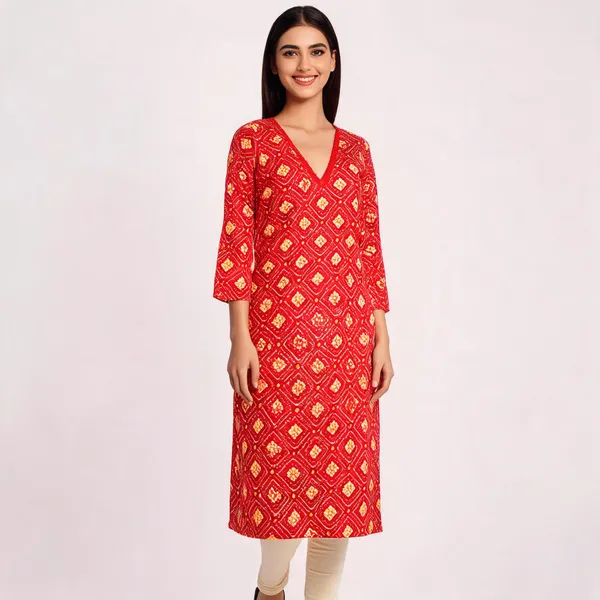 Red_Cotton_Geometric_Print_Straight_Kurta_For_Women