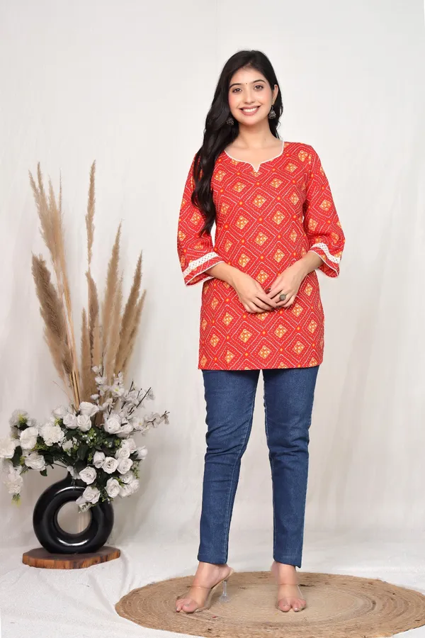 Red_Cotton_Geometric_Print_Straight_Kurta_For_Women