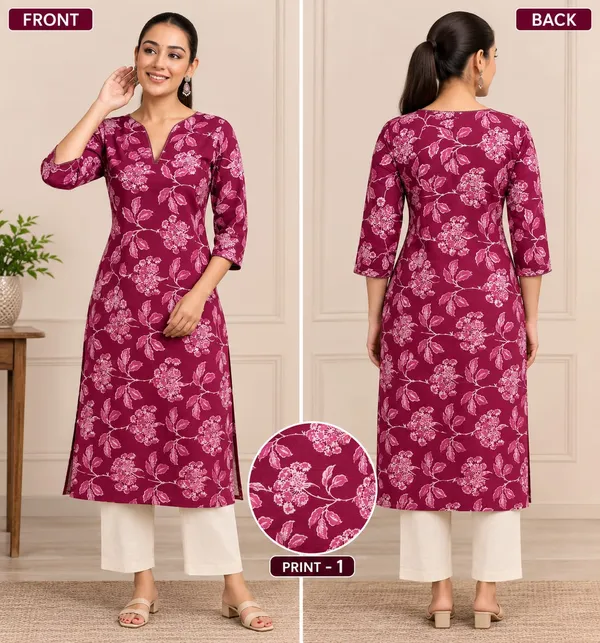 Maroon_Cotton_V_Neck_Straight_Kurta_For_Women