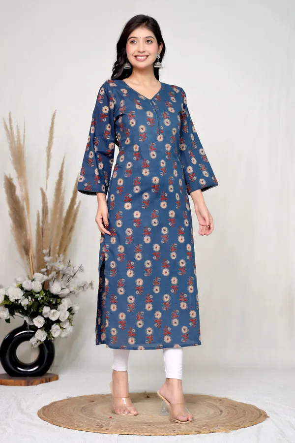 Blue_Cotton_Straight_Floral_Print_Kurta_For_Women