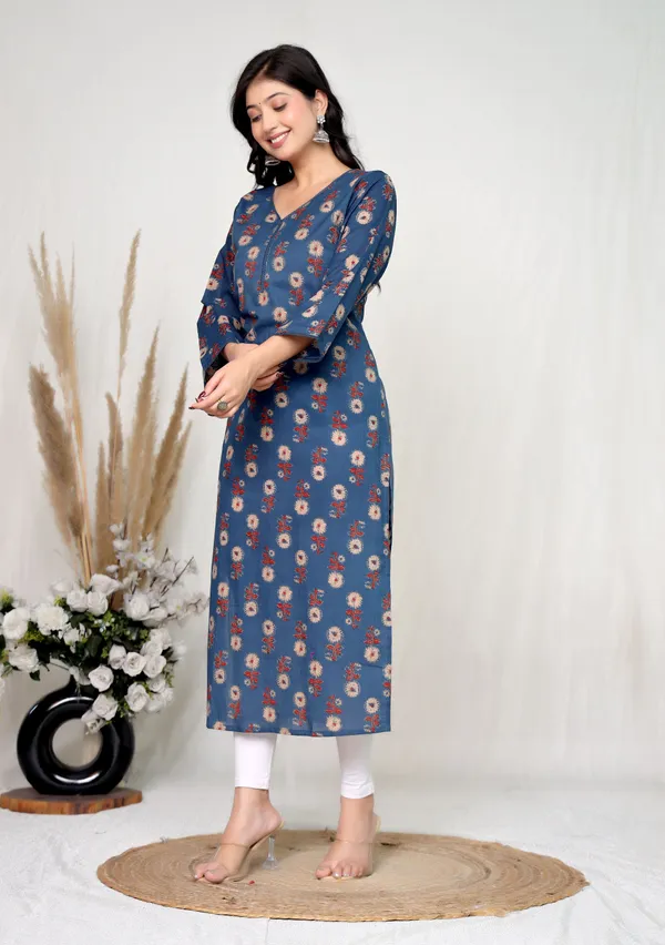 Blue_Cotton_Straight_Floral_Print_Kurta_For_Women