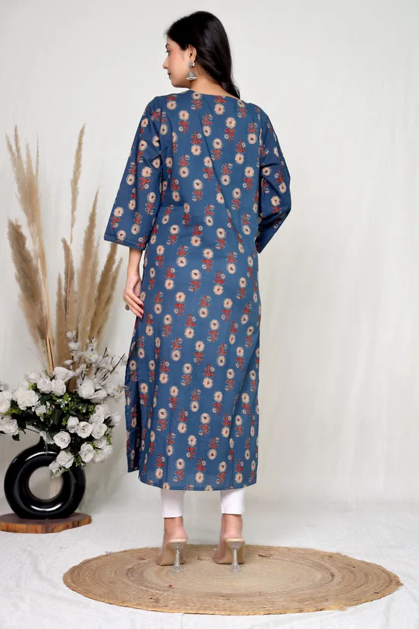 Blue_Cotton_Straight_Floral_Print_Kurta_For_Women