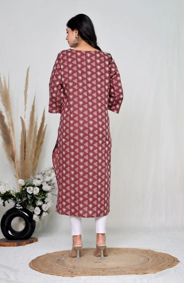 Brown_Cotton_Straight_Floral_Print_Kurti_For_Women