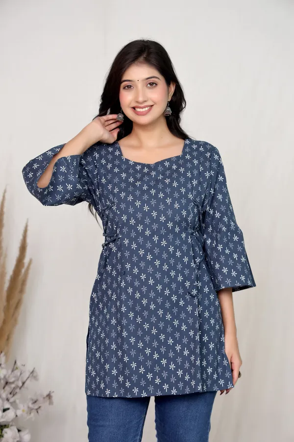 Navy_Blue_Cotton_Wrap_Style_Kurti_Top_For_Women