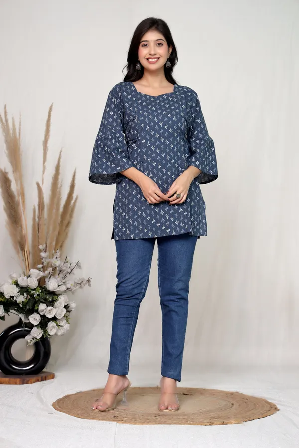 Navy_Blue_Cotton_Wrap_Style_Kurti_Top_For_Women