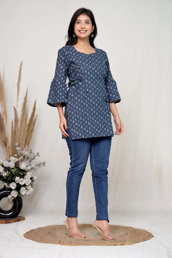 Navy_Blue_Cotton_Wrap_Style_Kurti_Top_For_Women