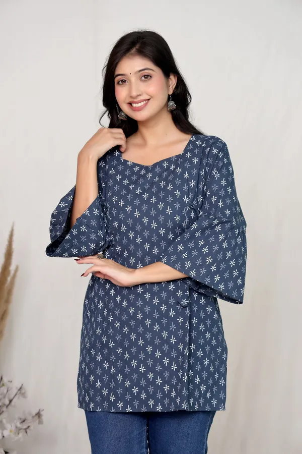 Navy_Blue_Cotton_Wrap_Style_Kurti_Top_For_Women