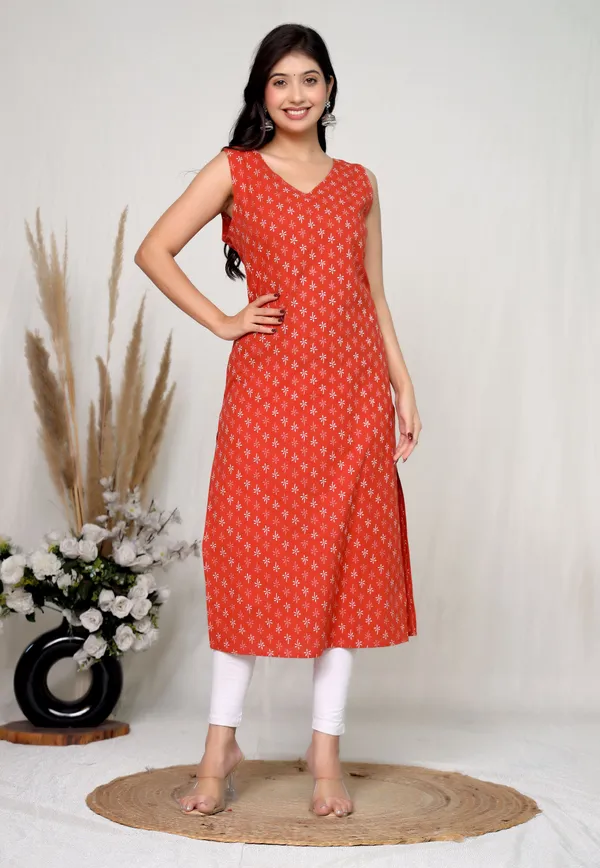 Red_Cotton_Sleeveless_Straight_Kurti_For_Women