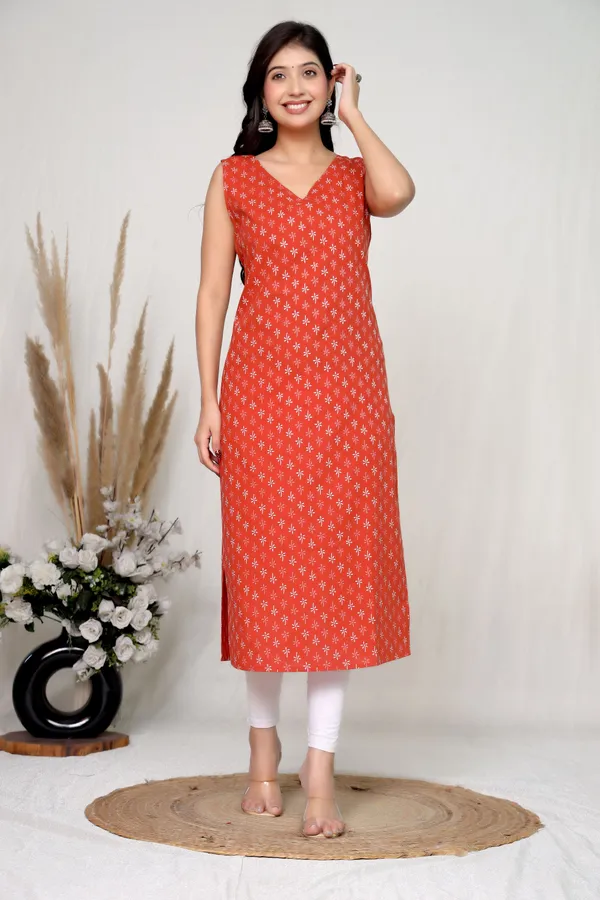 Red_Cotton_Sleeveless_Straight_Kurti_For_Women
