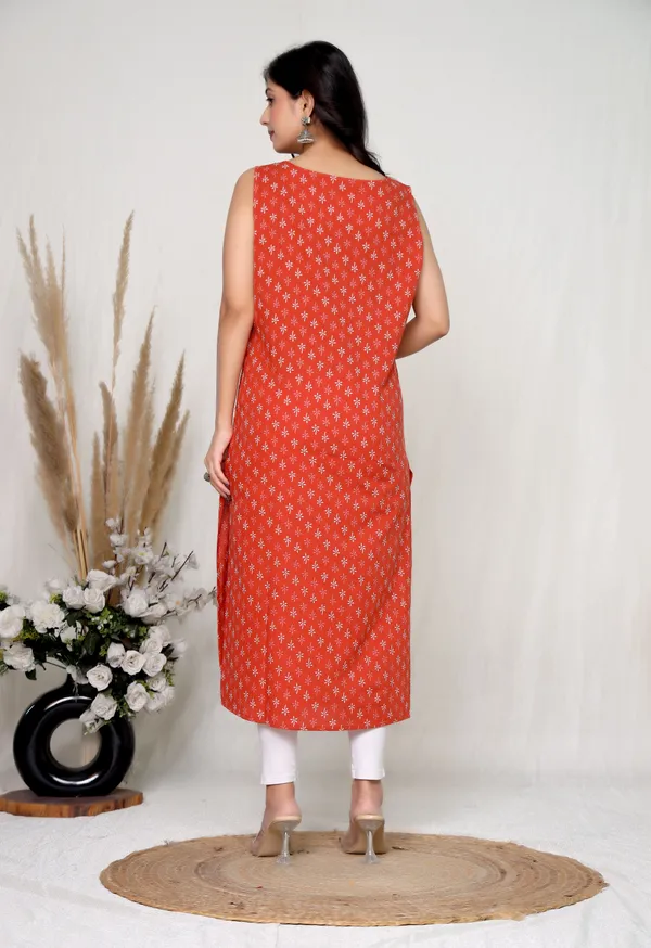 Red_Cotton_Sleeveless_Straight_Kurti_For_Women