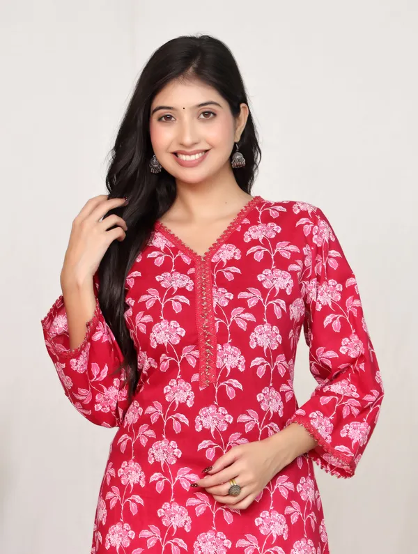 Pink_Cotton_Straight_Floral_Print_Kurta_For_Women
