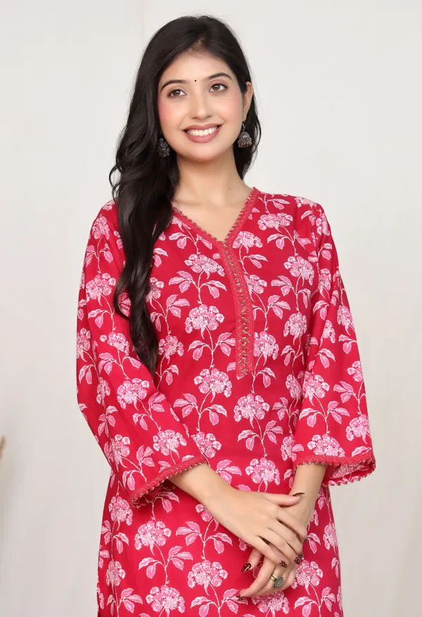 Pink_Cotton_Straight_Floral_Print_Kurta_For_Women