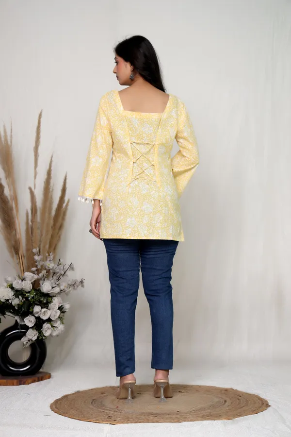 Mustard_Cotton_Flared_Sleeve_Kurti_Top_For_Women