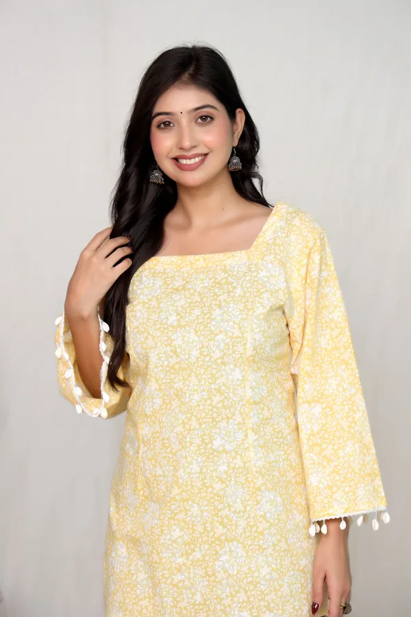 Mustard_Cotton_Flared_Sleeve_Kurti_Top_For_Women