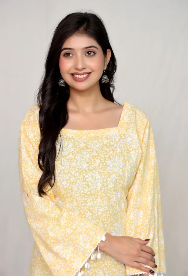 Mustard_Cotton_Flared_Sleeve_Kurti_Top_For_Women